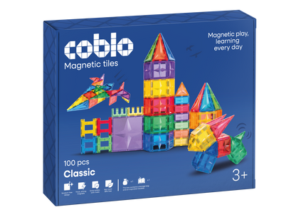 Magnetisch speelgoed Coblo Classic 100 stuks voorkant verpakking met kleurrijke magnetische tegels