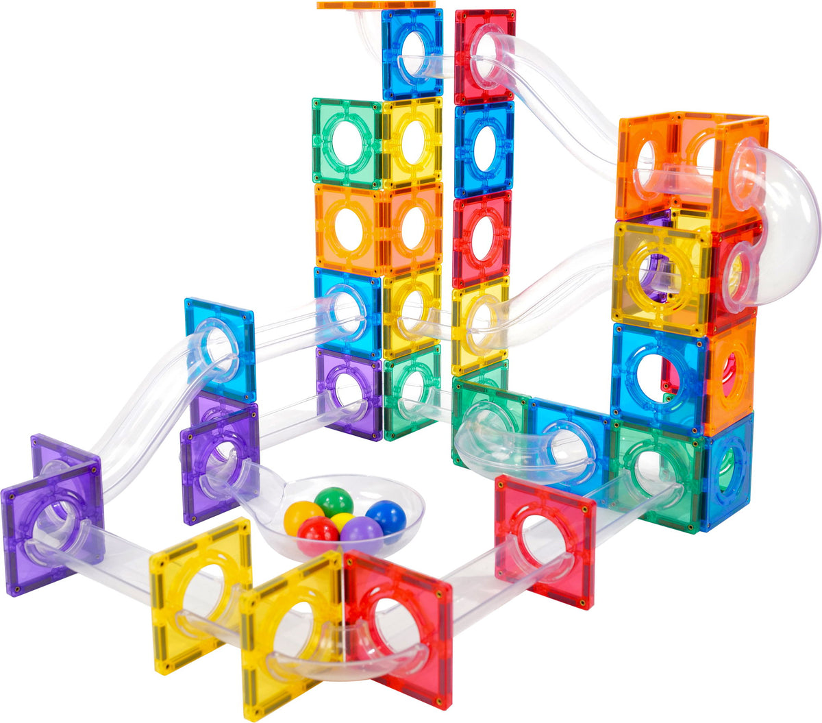 Coblo magnetische bouwtegels met knikkerbaan uitgebreide constructie, kleurrijke tegels en meerdere knikkers