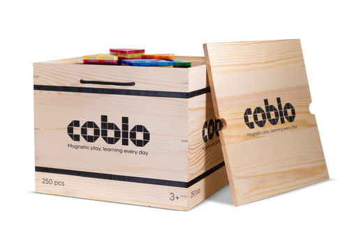 Coblo Classic XL Box – 250 magnetische tegels met houten opbergdoos - incl. Opbergbox