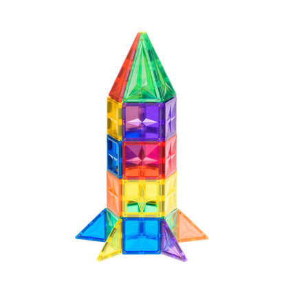 Magnetische tegels Coblo raket gebouwd met kleurrijke magnetische bouwstenen driehoeken vierkanten
