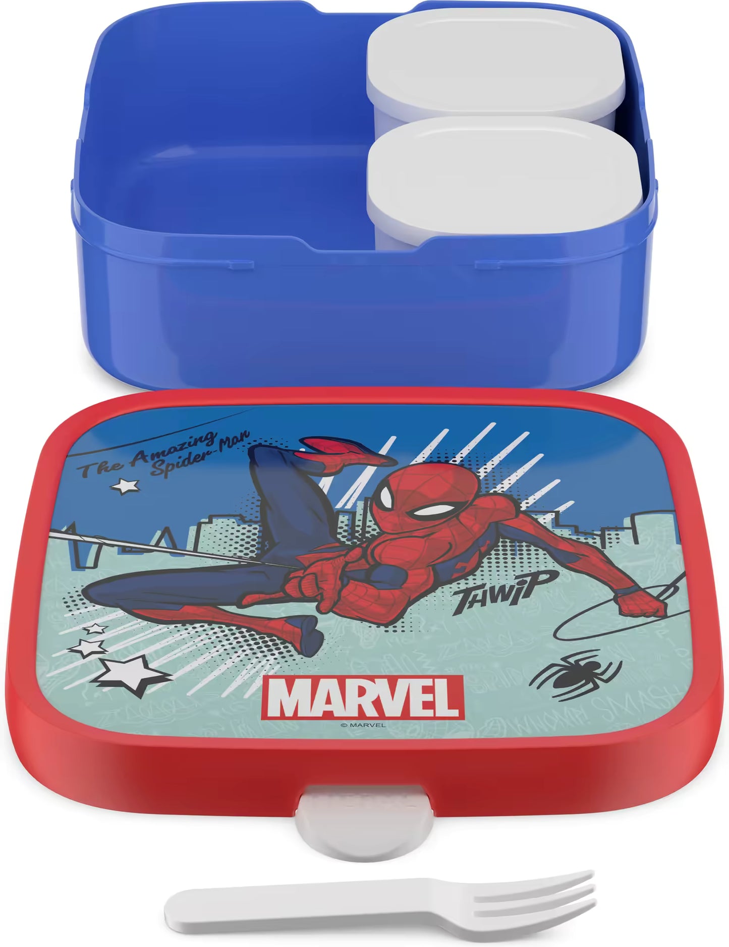 Grote Marvel Spiderman Mepal Bento lunchbox met binnenvakjes en vorkje, ideaal als broodtrommel kind voor school.