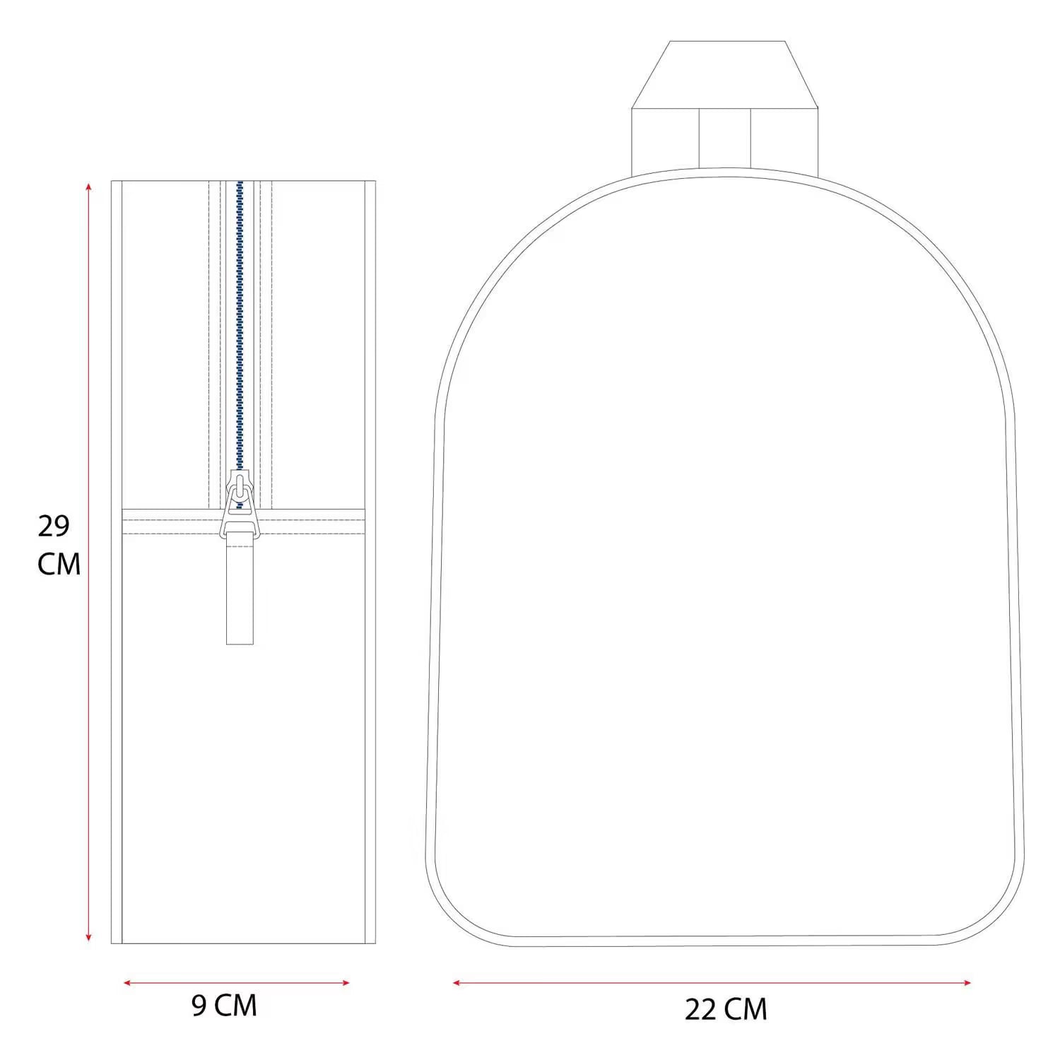 Technische tekening van Marvel Spiderman rugzak kind met afmetingen 29x22x9 cm, ideaal als kleine rugzak school.