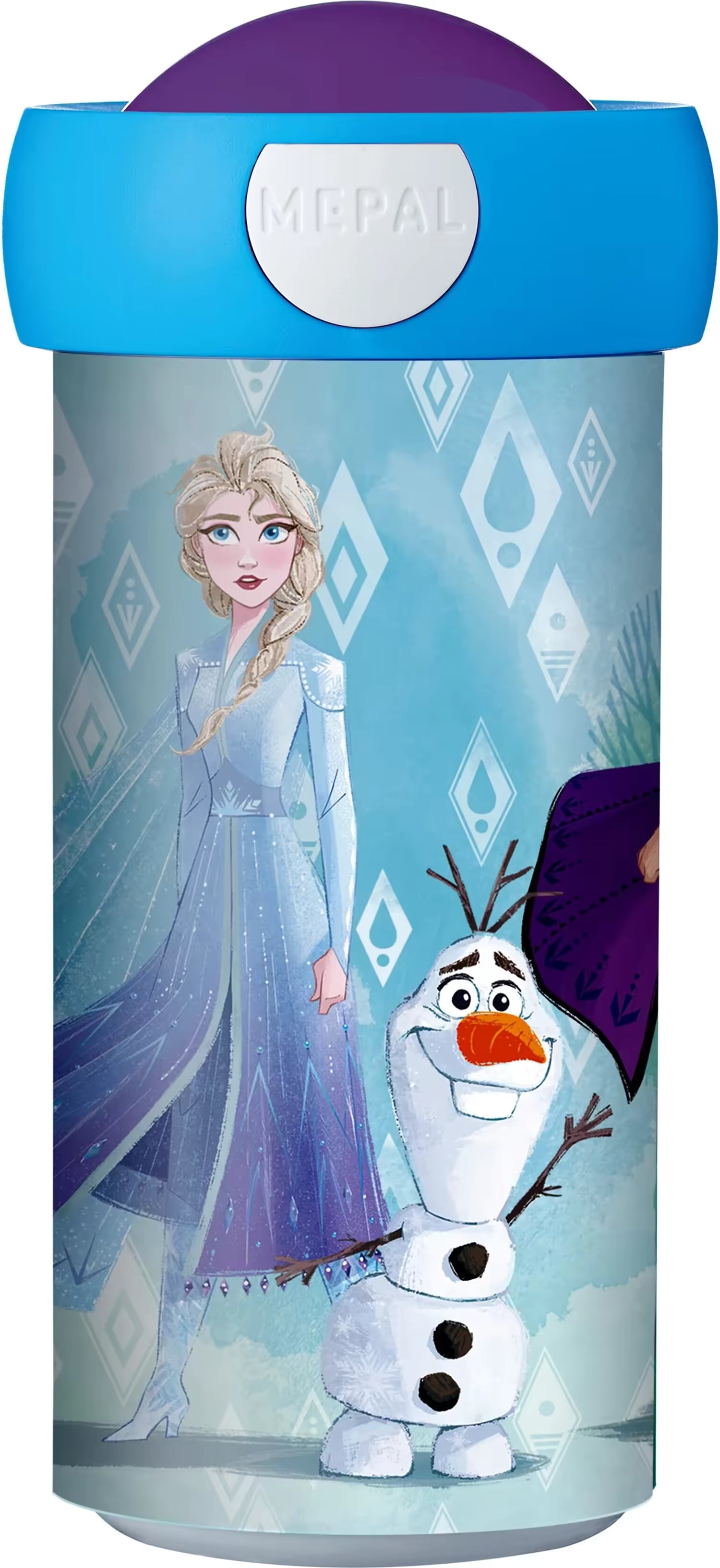Blauwe Mepal Campus drinkbeker 300 ML Frozen met Elsa en Olaf, ideaal als vrolijke drinkfles kind voor school of onderweg.