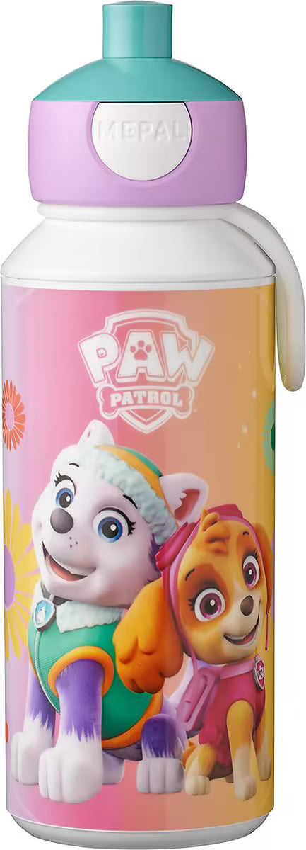 Kindvriendelijke Mepal Campus drinkfles 400 ML met Paw Patrol Girls ontwerp, ideaal voor school en onderweg.