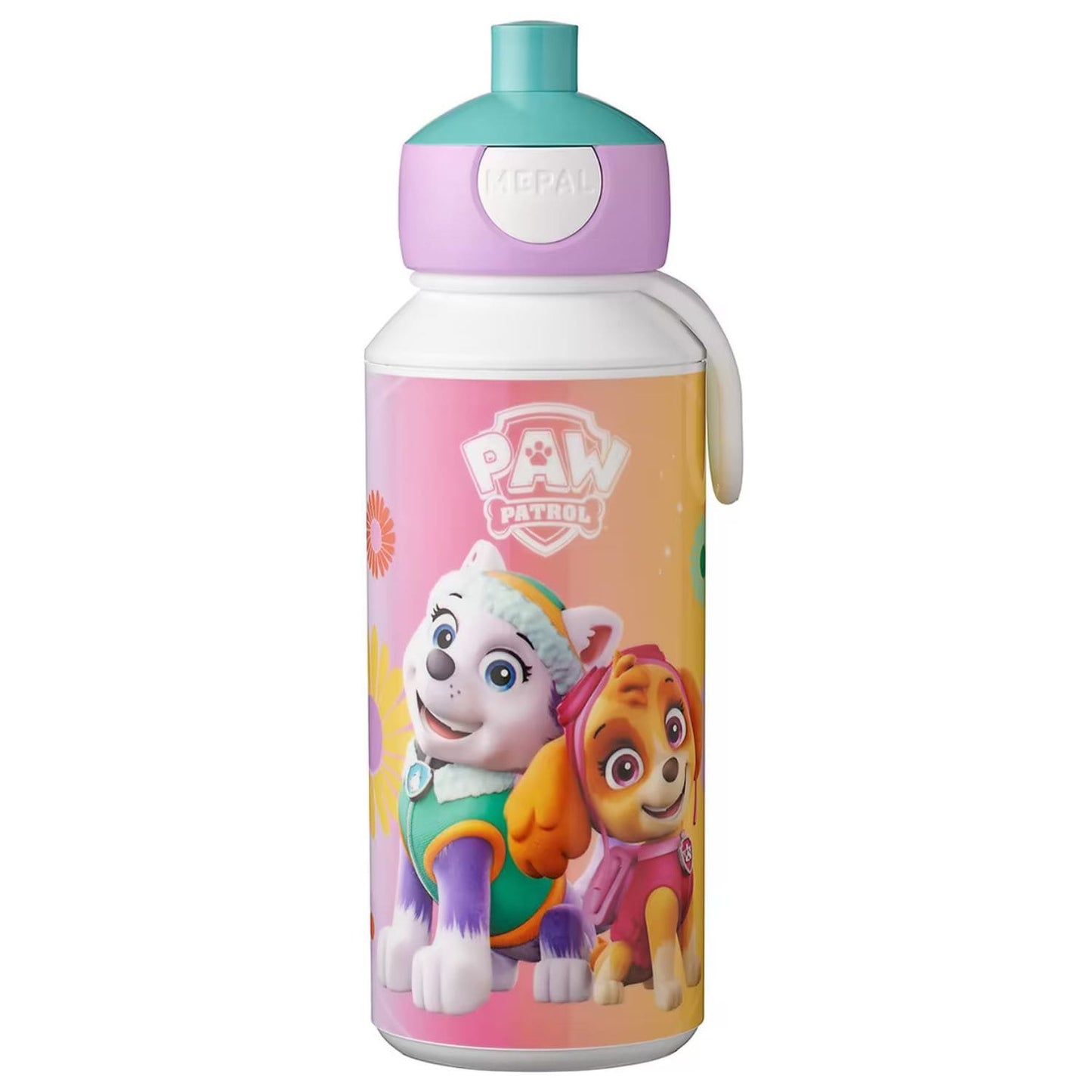 Kindvriendelijke Mepal Campus drinkfles 400 ML met Paw Patrol Girls ontwerp, ideaal voor school en onderweg.