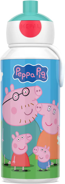 Kindvriendelijke Mepal Campus drinkfles 400 ML Peppa Pig, kleurrijk design voor peuters en kinderen, ideaal voor school of onderweg.