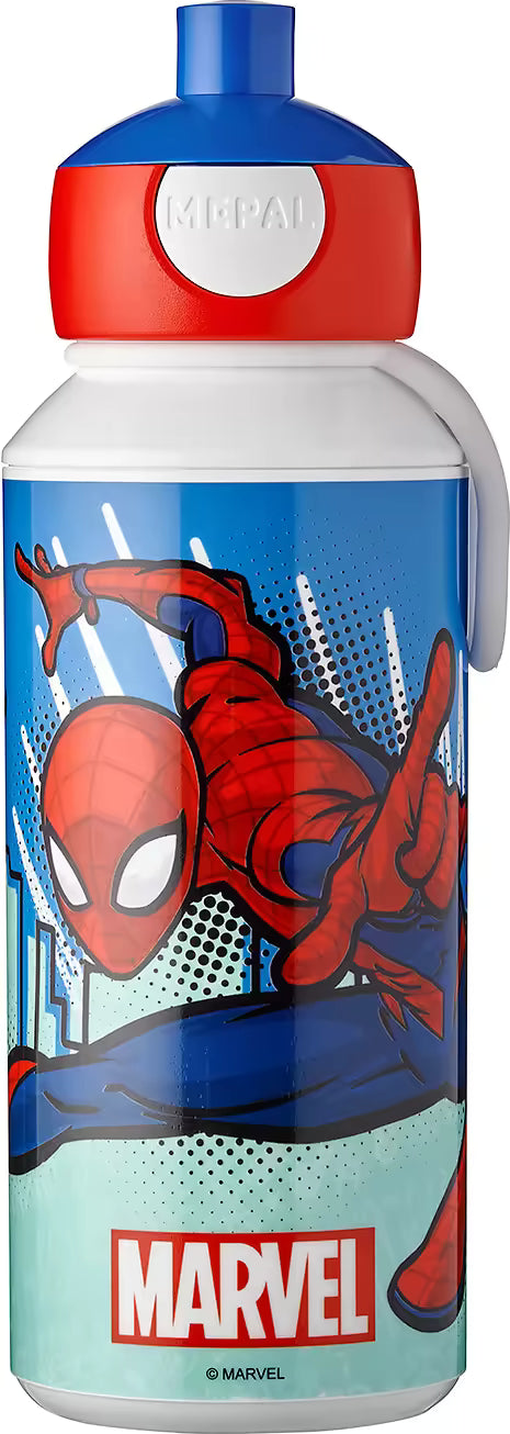 Rode en blauwe Mepal Campus drinkfles 400 ML met Marvel Spiderman print, ideale drinkfles kind voor school of onderweg.