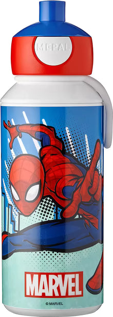 Rode en blauwe Mepal Campus drinkfles 400 ML met Marvel Spiderman print, ideale drinkfles kind voor school of onderweg.