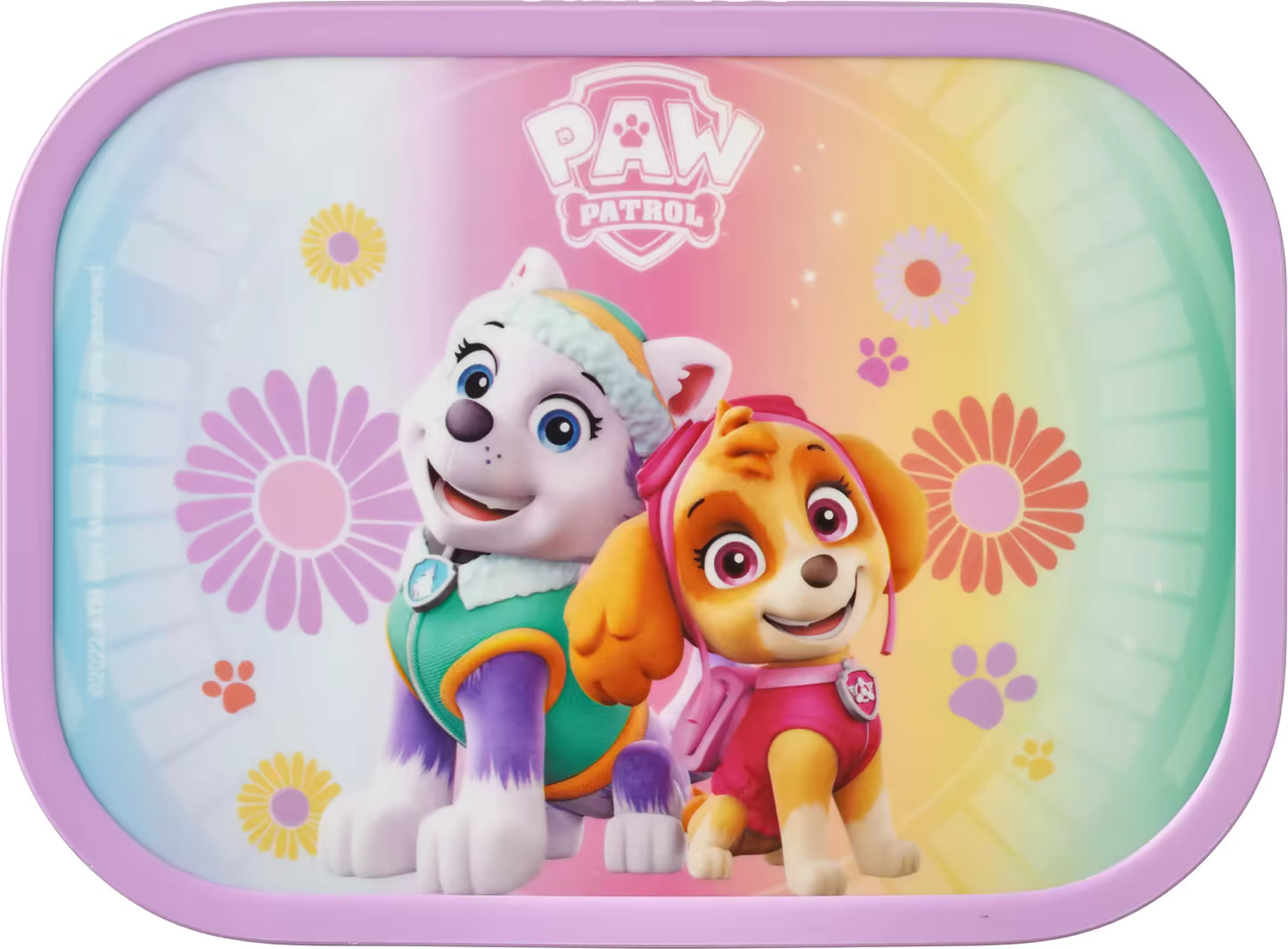Close-up van Mepal Campus Lunchbox PAW Patrol Girls met kleurrijk deksel en vrolijk design, speciaal voor peuters en kinderen.