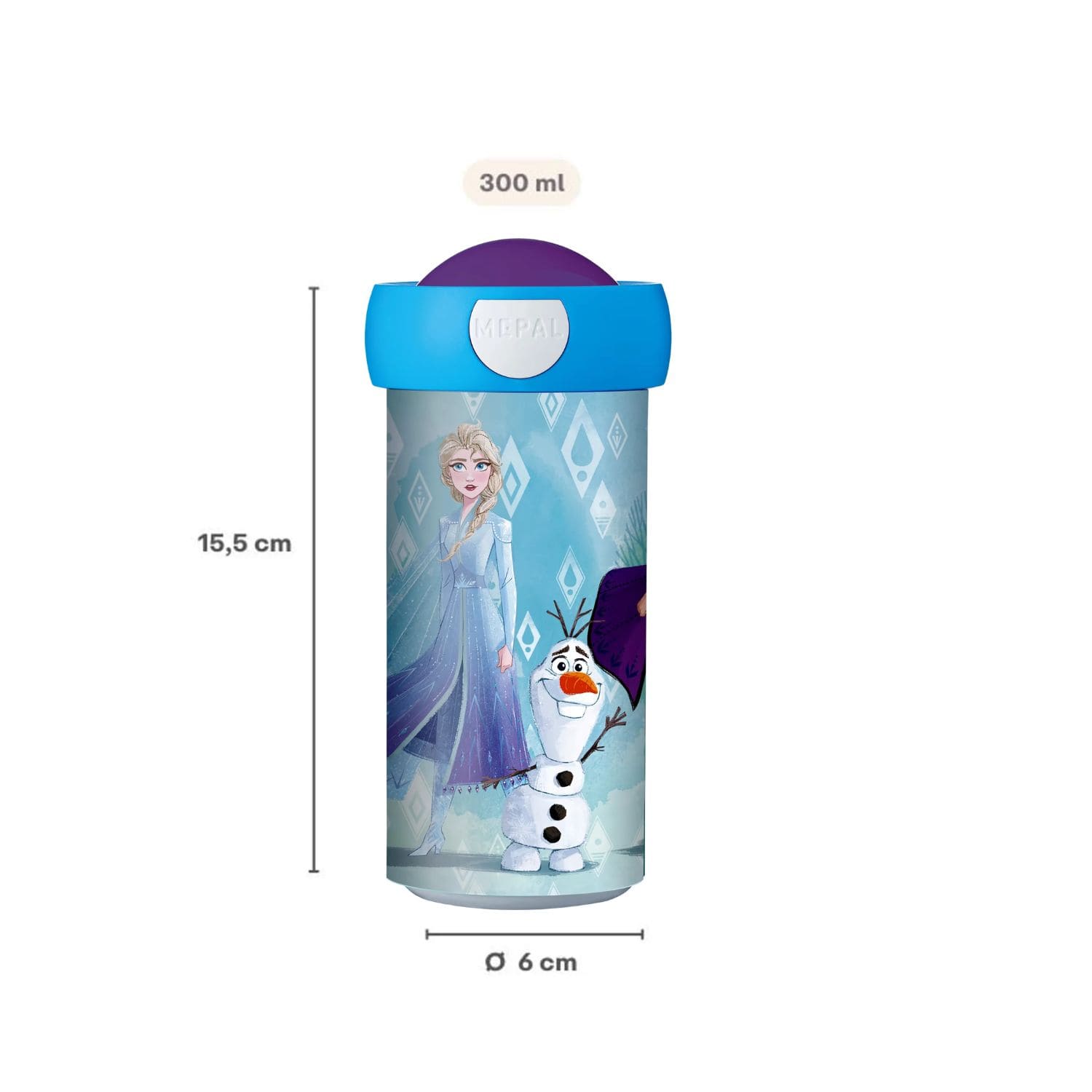 Groene Mepal drinkbeker van 300 ml met afmetingen 15,5 cm hoog en 6 cm diameter, BPA-vrij.