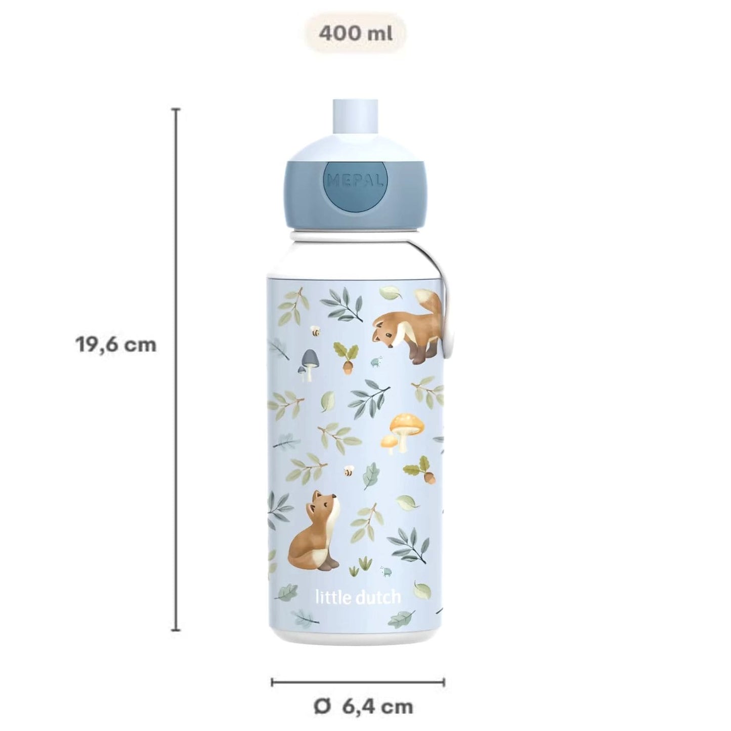 forest friends Mepal drinkfles 400 ML met afmetingen 19,6 cm hoog en 6,4 cm diameter, praktisch voor kinderen