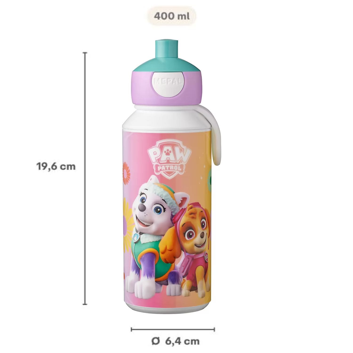 PAW patrol girsl Mepal drinkfles 400 ML met afmetingen 19,6 cm hoog en 6,4 cm diameter, licht voor kinderen