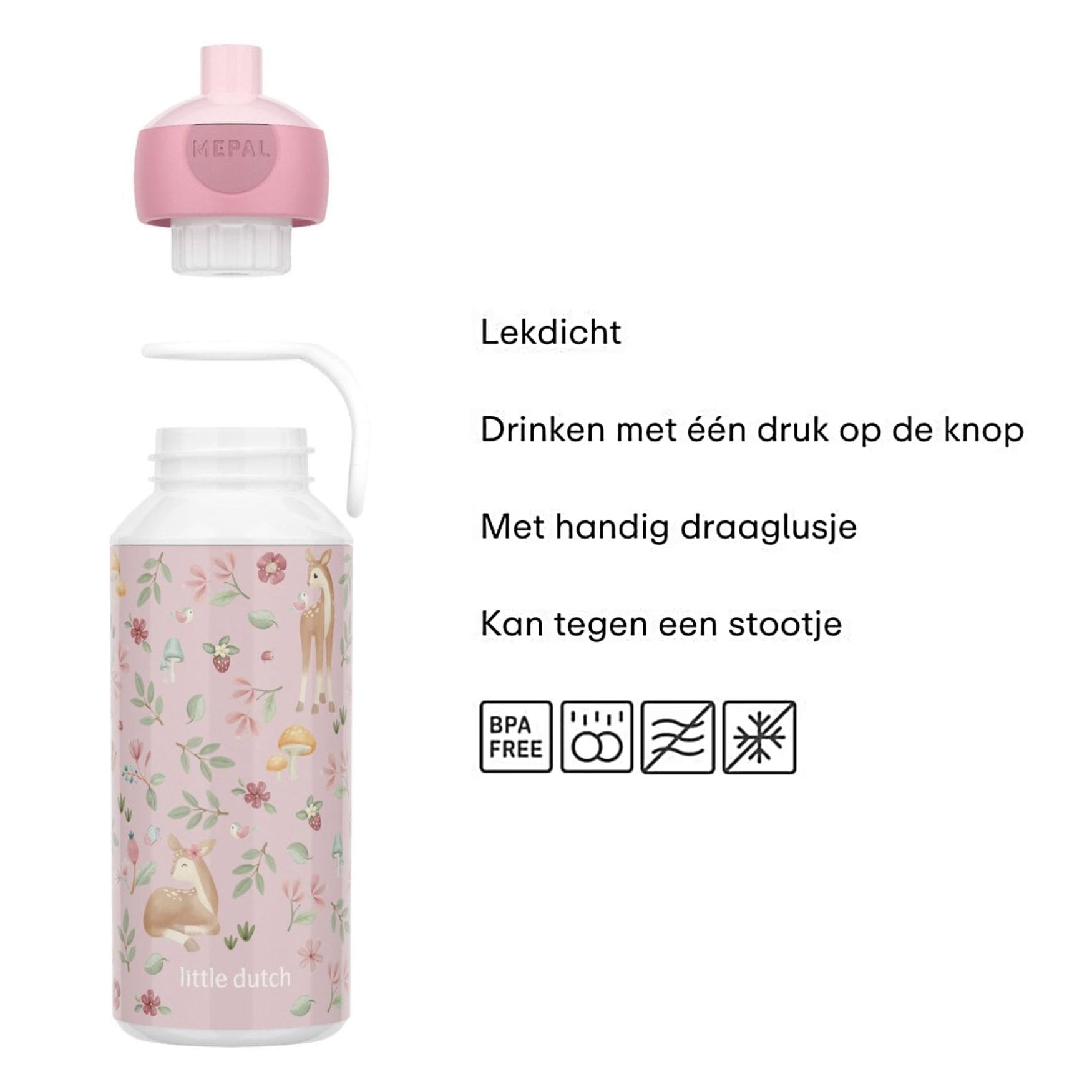 Mepal drinkfles kind 400 ML in Fairy Garden, lekdicht en BPA-vrij, handig met draaglus en eenvoudig te openen door kinderen
