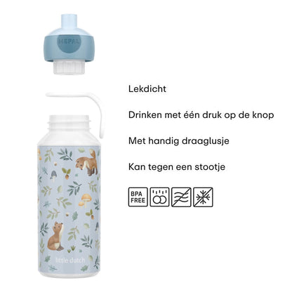Mepal drinkfles kind 400 ML in forest Friends, lekdicht en BPA-vrij, handig met draaglus en eenvoudig te openen door kinderen