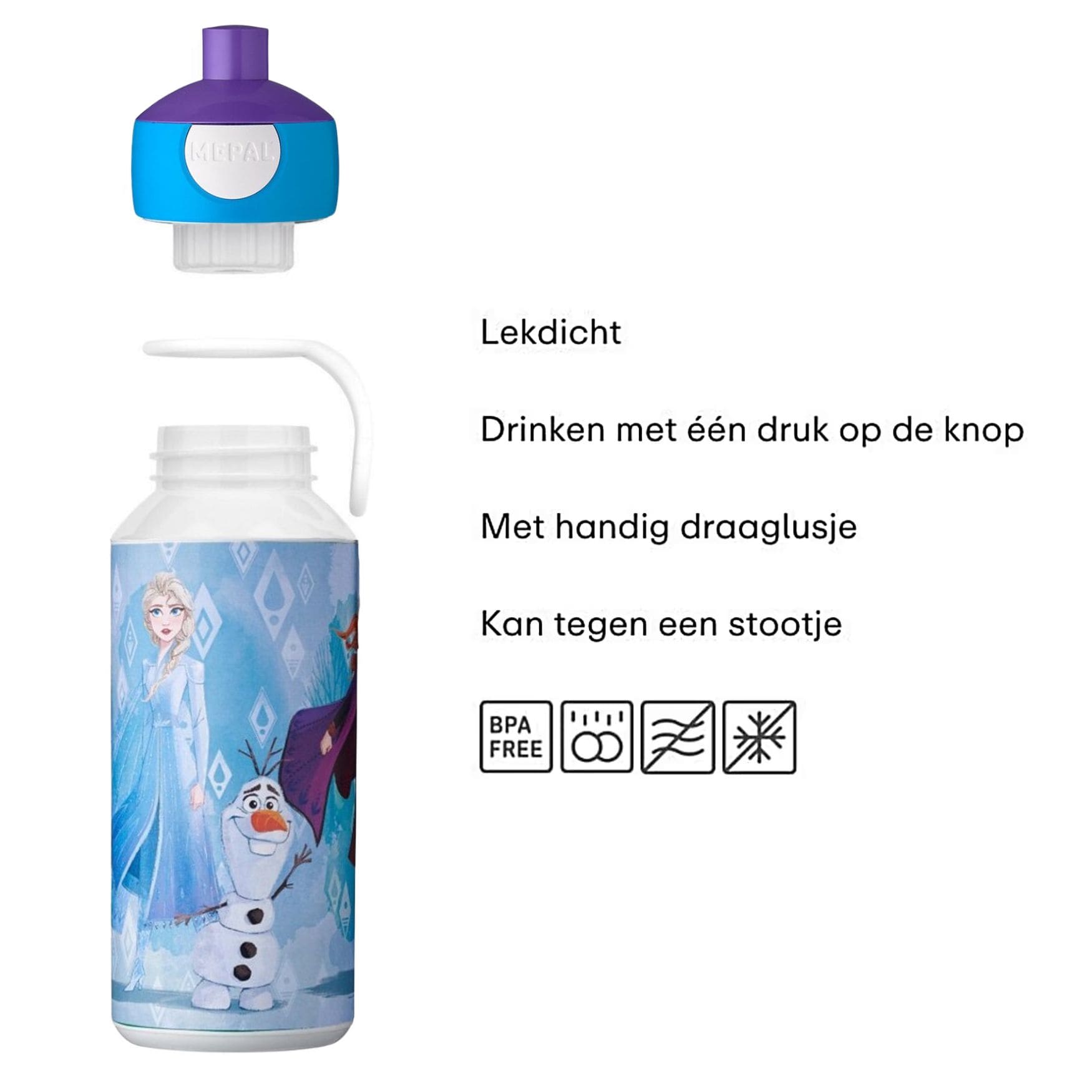 Mepal drinkfles kind 400 ML in Forzen, lekdicht en BPA-vrij, handig met draaglus en eenvoudig te openen door kinderen