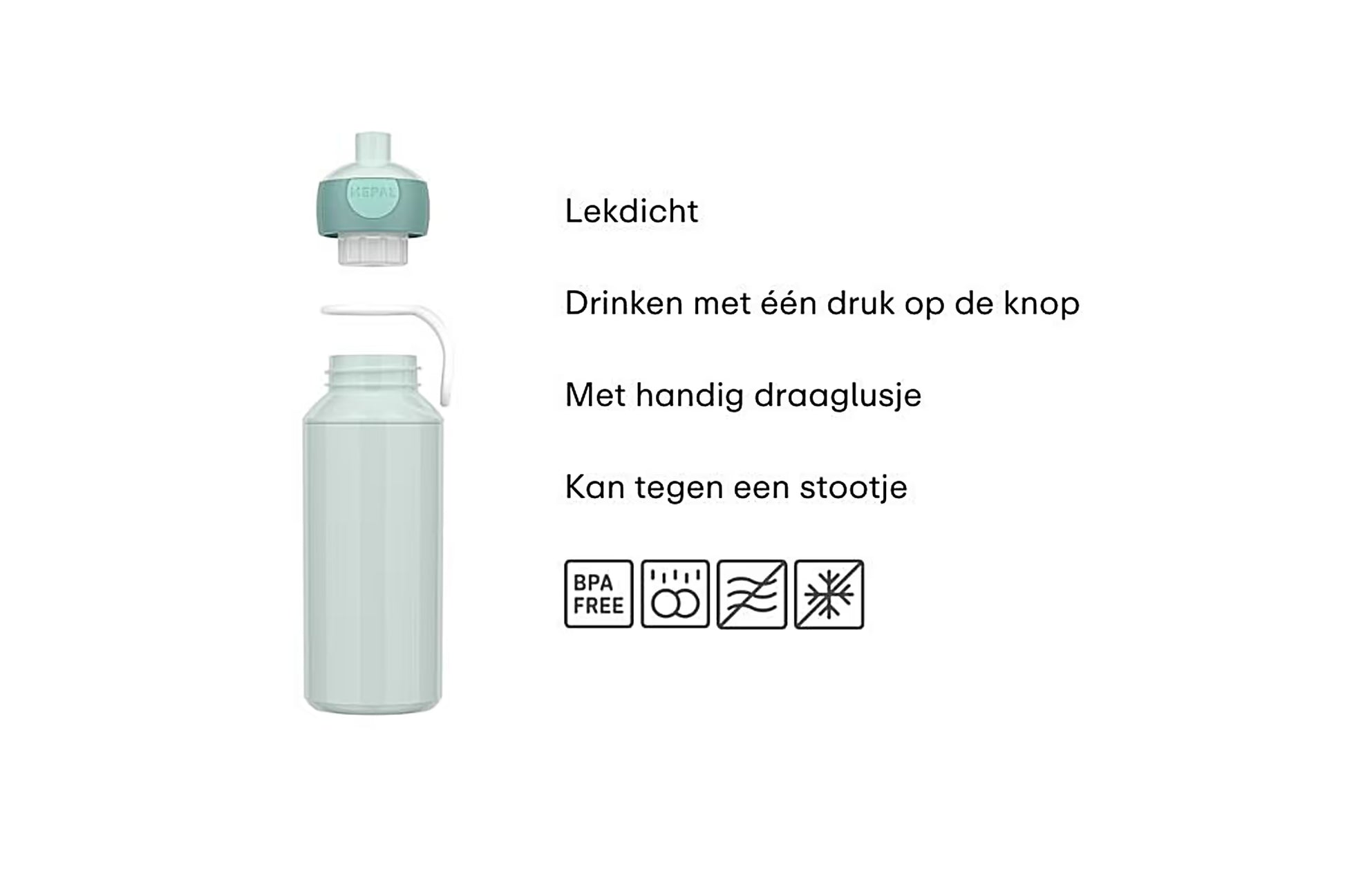 Mepal drinkfles kind 400 ML in mintgroen, lekdicht en BPA-vrij, handig met draaglus en eenvoudig te openen door kinderen