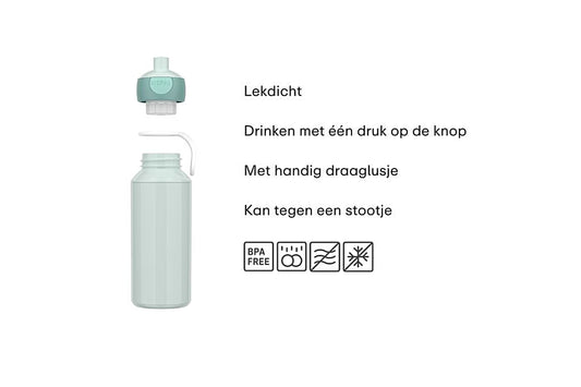 Mepal drinkfles kind 400 ML in mintgroen, lekdicht en BPA-vrij, handig met draaglus en eenvoudig te openen door kinderen