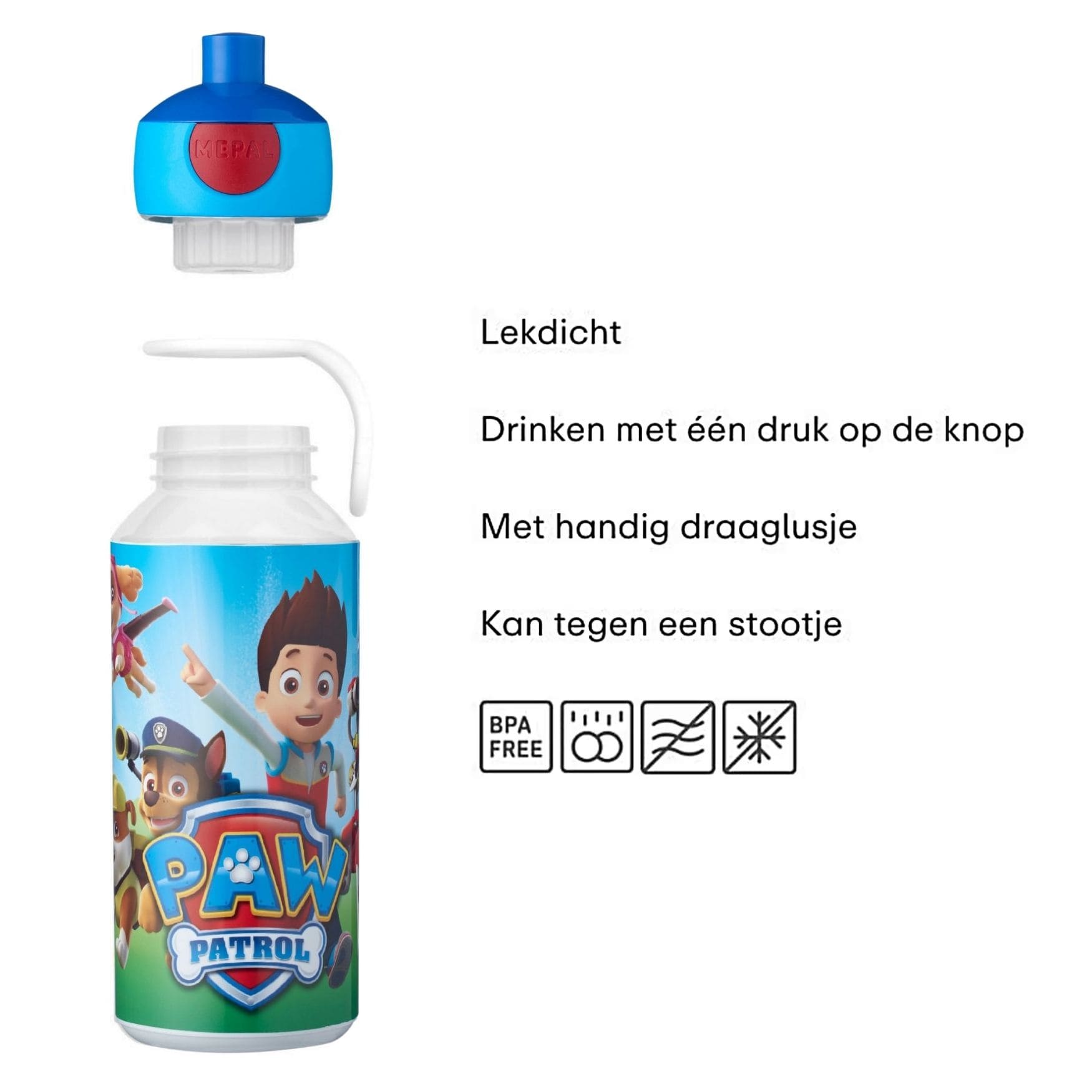 Mepal drinkfles kind 400 ML in paw patrol, lekdicht en BPA-vrij, handig met draaglus en eenvoudig te openen door kinderen