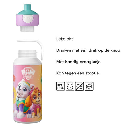 Mepal drinkfles kind 400 ML in PAW Patrol girls, lekdicht en BPA-vrij, handig met draaglus en eenvoudig te openen door kinderen
