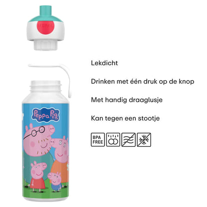 Mepal drinkfles kind 400 ML in Peppa Pig, lekdicht en BPA-vrij, handig met draaglus en eenvoudig te openen door kinderen