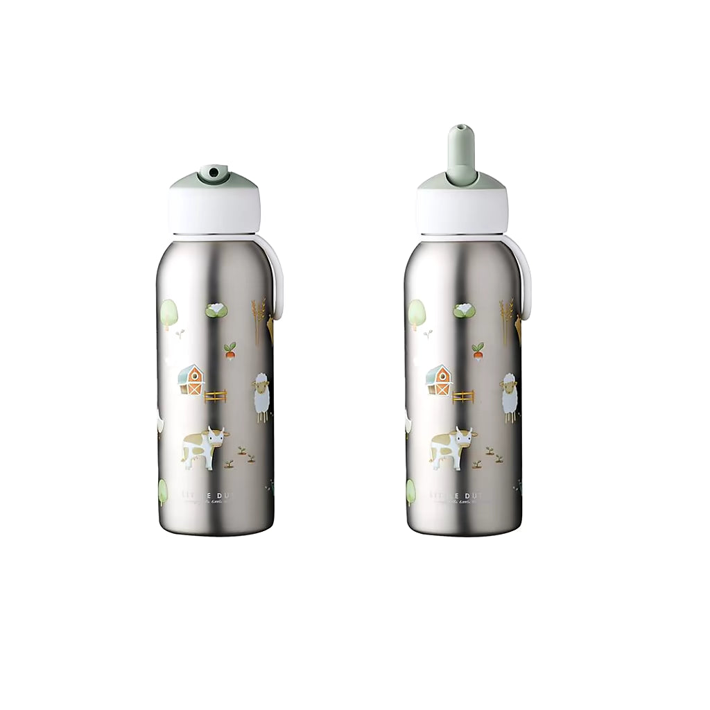 Mepal Isoleerfles 350 ml Campus Little Dutch Farm flip-up met vrolijke boerderijprint, ideaal als RVS drinkfles kind.