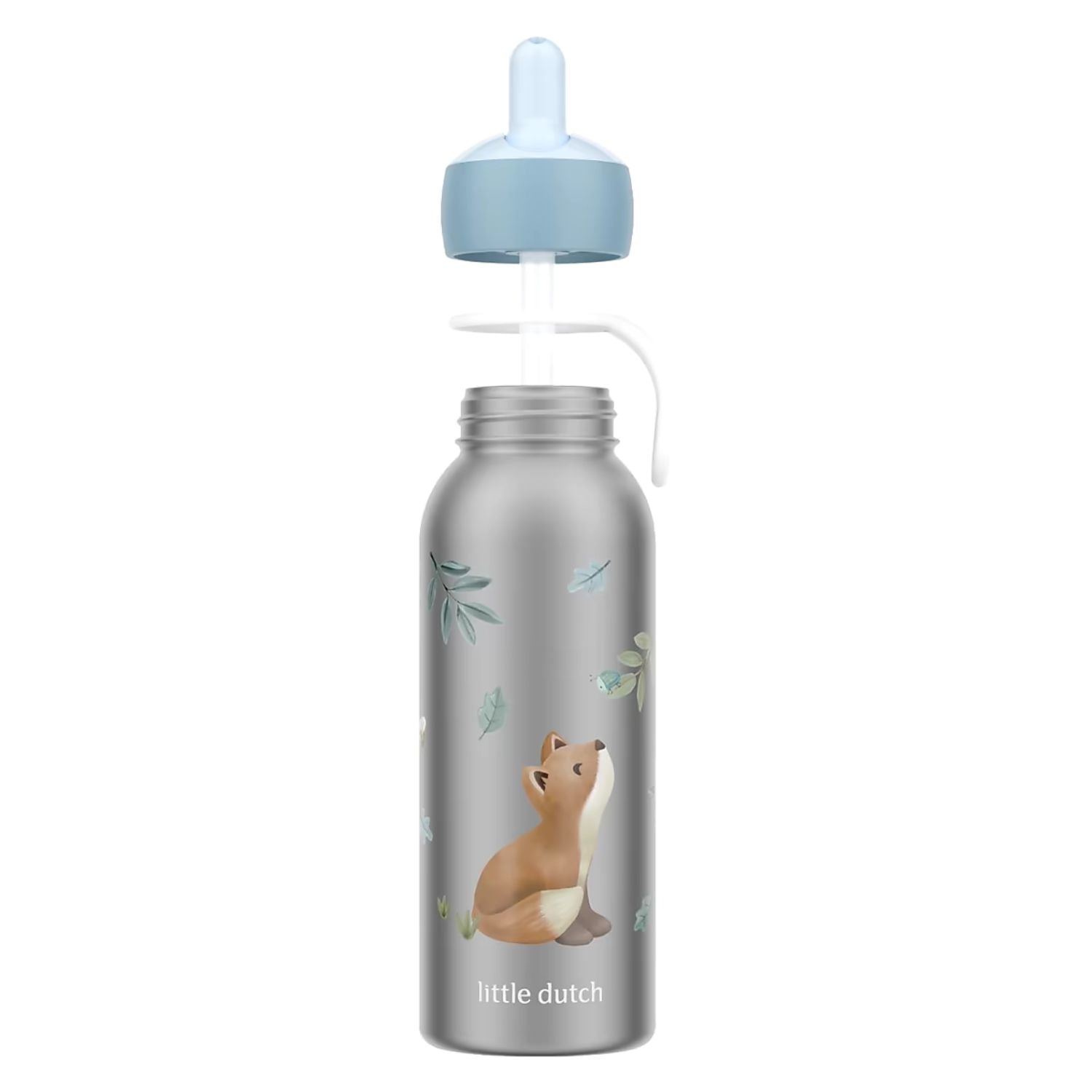 Mepal Isoleerfles Forest Friends 350 ml, kindvriendelijke rvs drinkfles met uitklapbaar rietje en vosje opdruk.