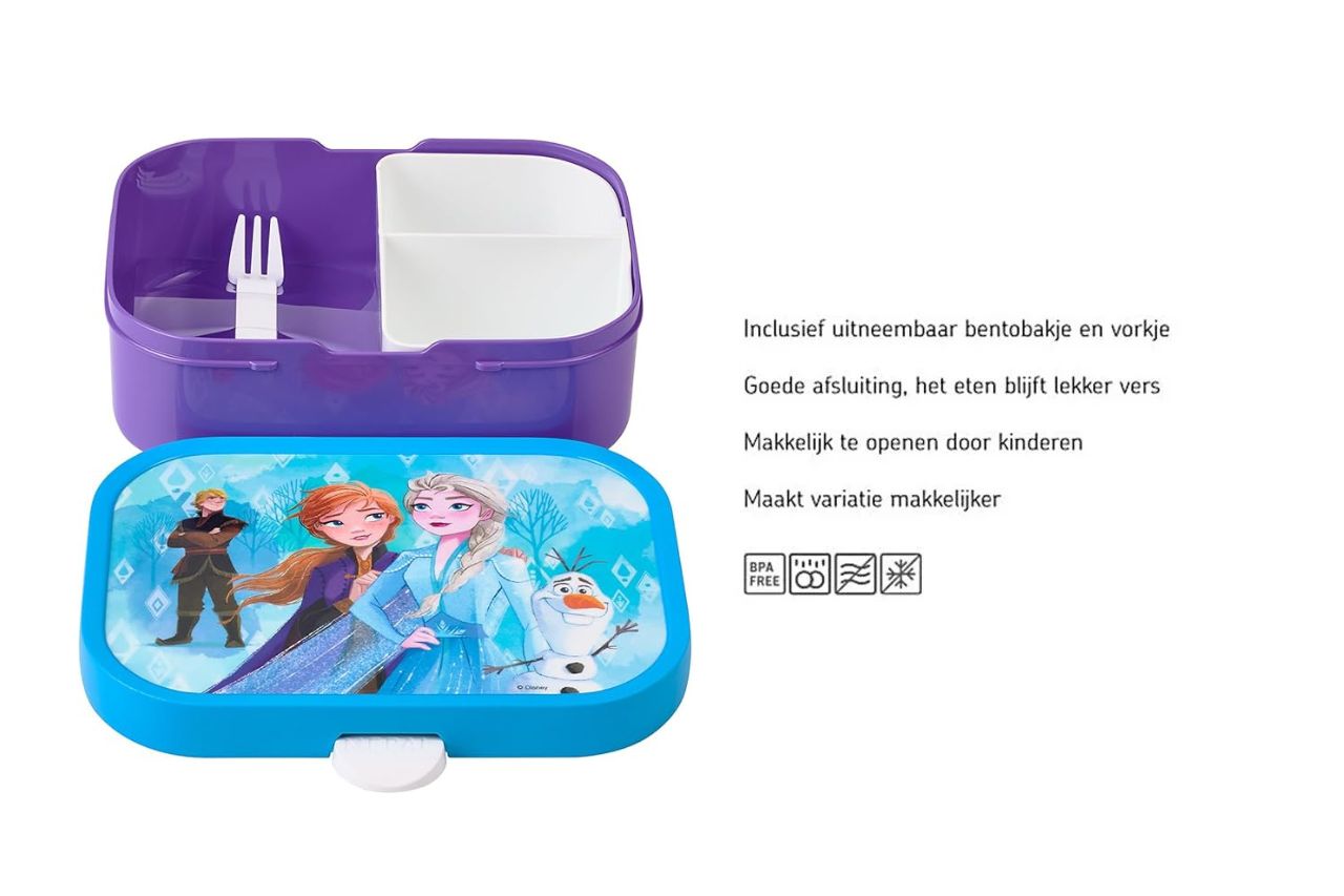 Uitleg Mepal lunchbox met uitneembaar bentobakje en vorkje, kindvriendelijk en praktisch voor gevarieerde lunch