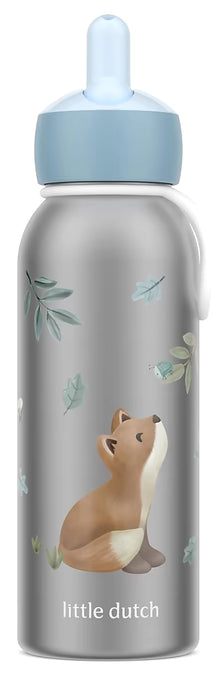 Mepal rvs Isoleerfles Campus Little Dutch Forest Friends 350 ml met flip-up rietje en vrolijke vosprint.