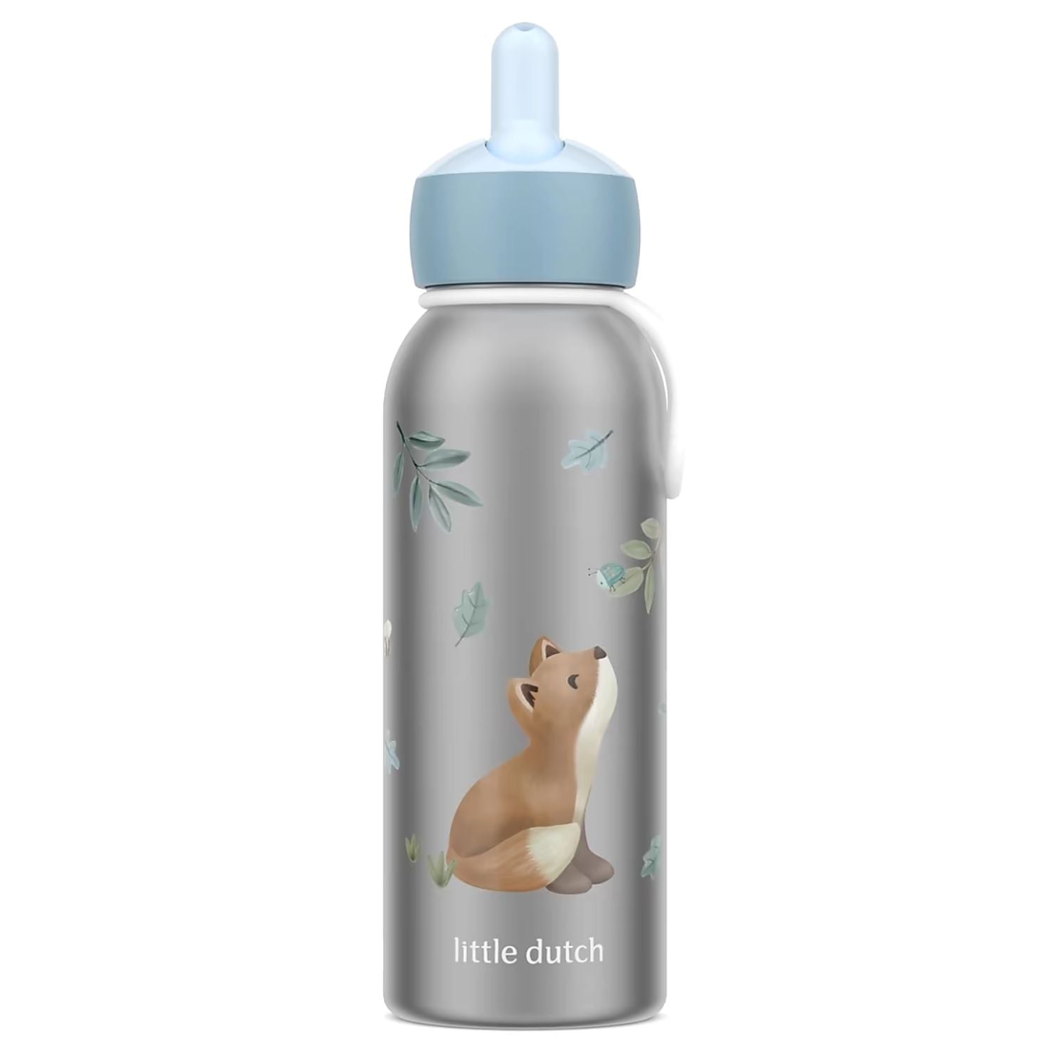 Mepal rvs Isoleerfles Campus Little Dutch Forest Friends 350 ml met flip-up rietje en vrolijke vosprint.