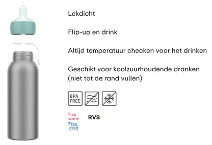 Mepal Isoleerfles Little Dutch 350 ml, kinderen drinken gemakkelijk uit flip-up rietje voor school en onderweg.