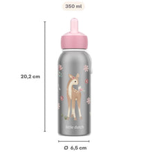 isoleerfles little dutch Mepal 350 ML met afmetingen 20,2 cm hoog en 6,5 cm diameter met fairy garden print