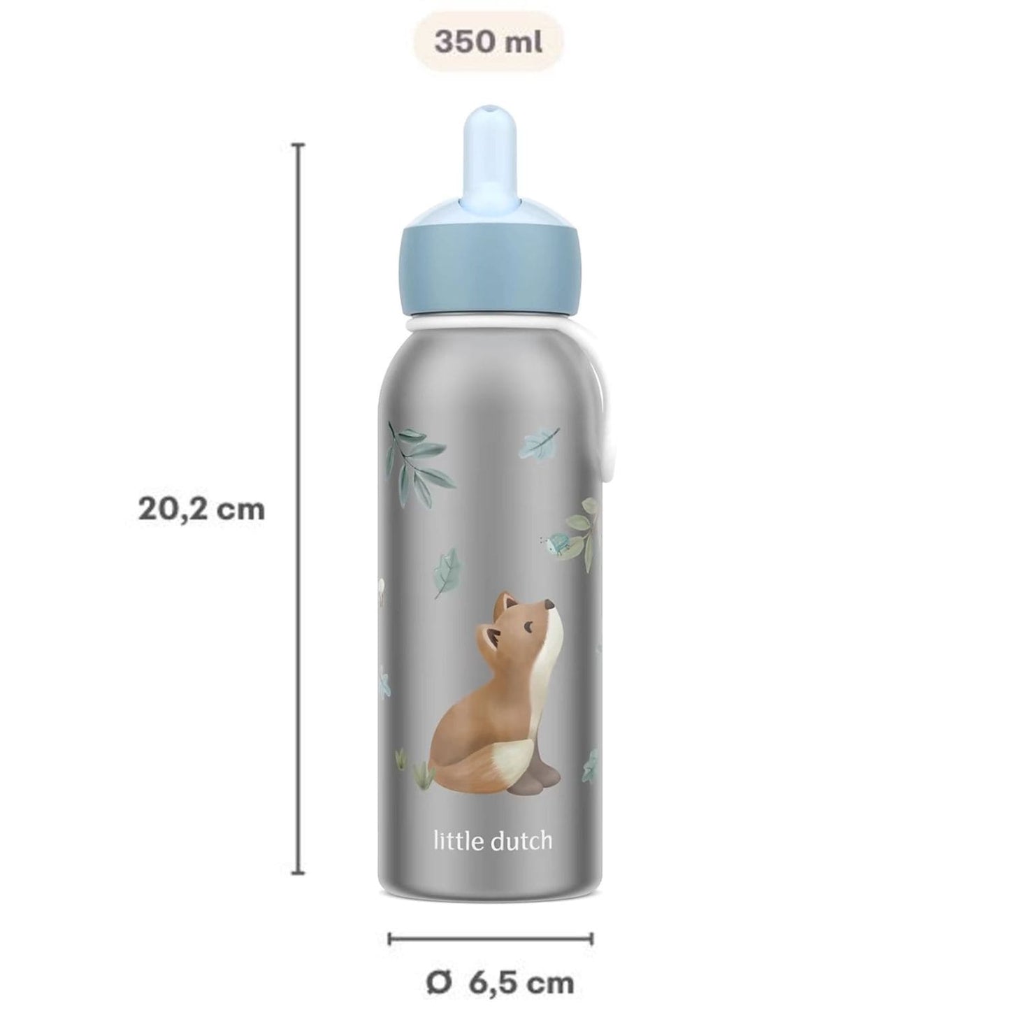 isoleerfles little dutch Mepal 350 ML met afmetingen 20,2 cm hoog en 6,5 cm diameter met forest friends print