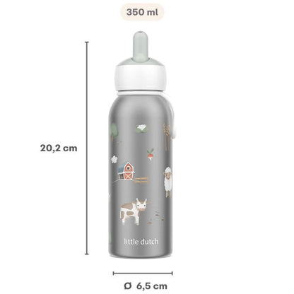 isoleerfles little dutch Mepal 350 ML met afmetingen 20,2 cm hoog en 6,5 cm diameter met little farm print