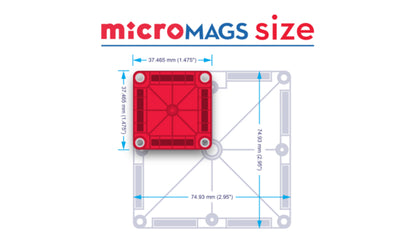 MicroMAGS afmetingen schema met rode tegel 37.465 mm formaat voor magnetic magna tiles combo set