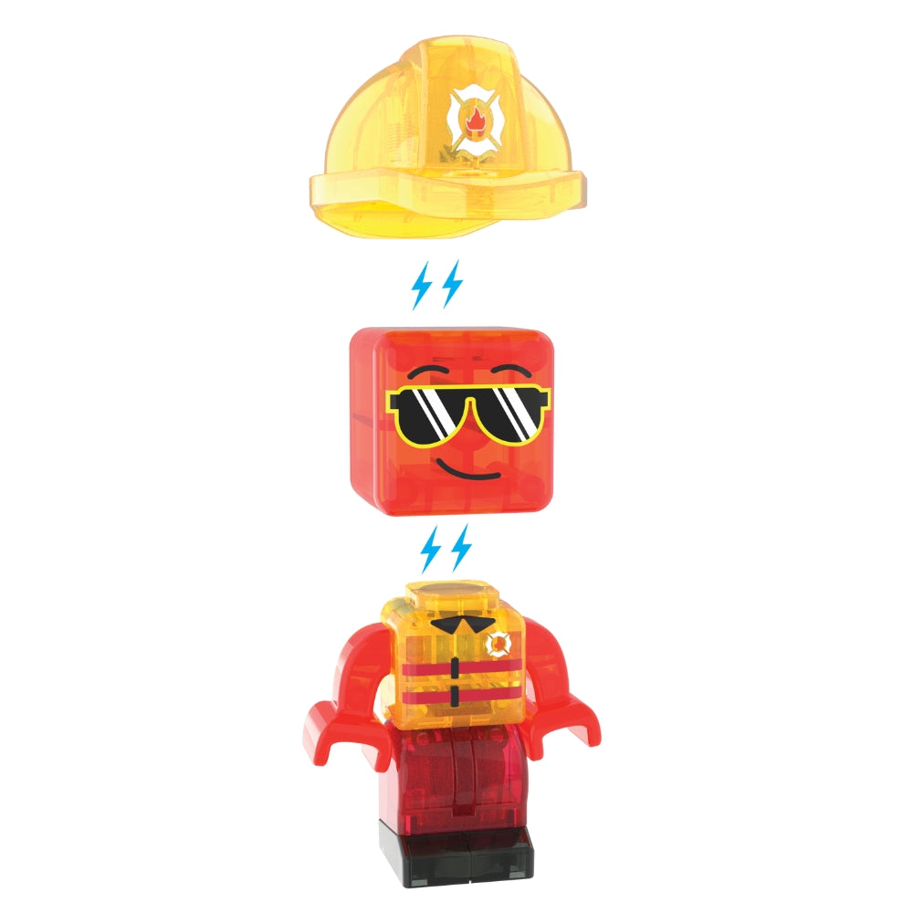 MicroMags brandweerman poppetje met helm en zonnebril van magnetic magna tiles Fire Rescue set