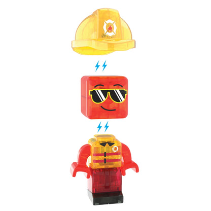MicroMags brandweerman poppetje met helm en zonnebril van magnetic magna tiles Fire Rescue set