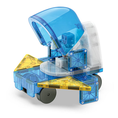 Magnetic magna tiles MicroMags Space capsule bovenaanzicht met astronaut blauw geel magneet speelgoed