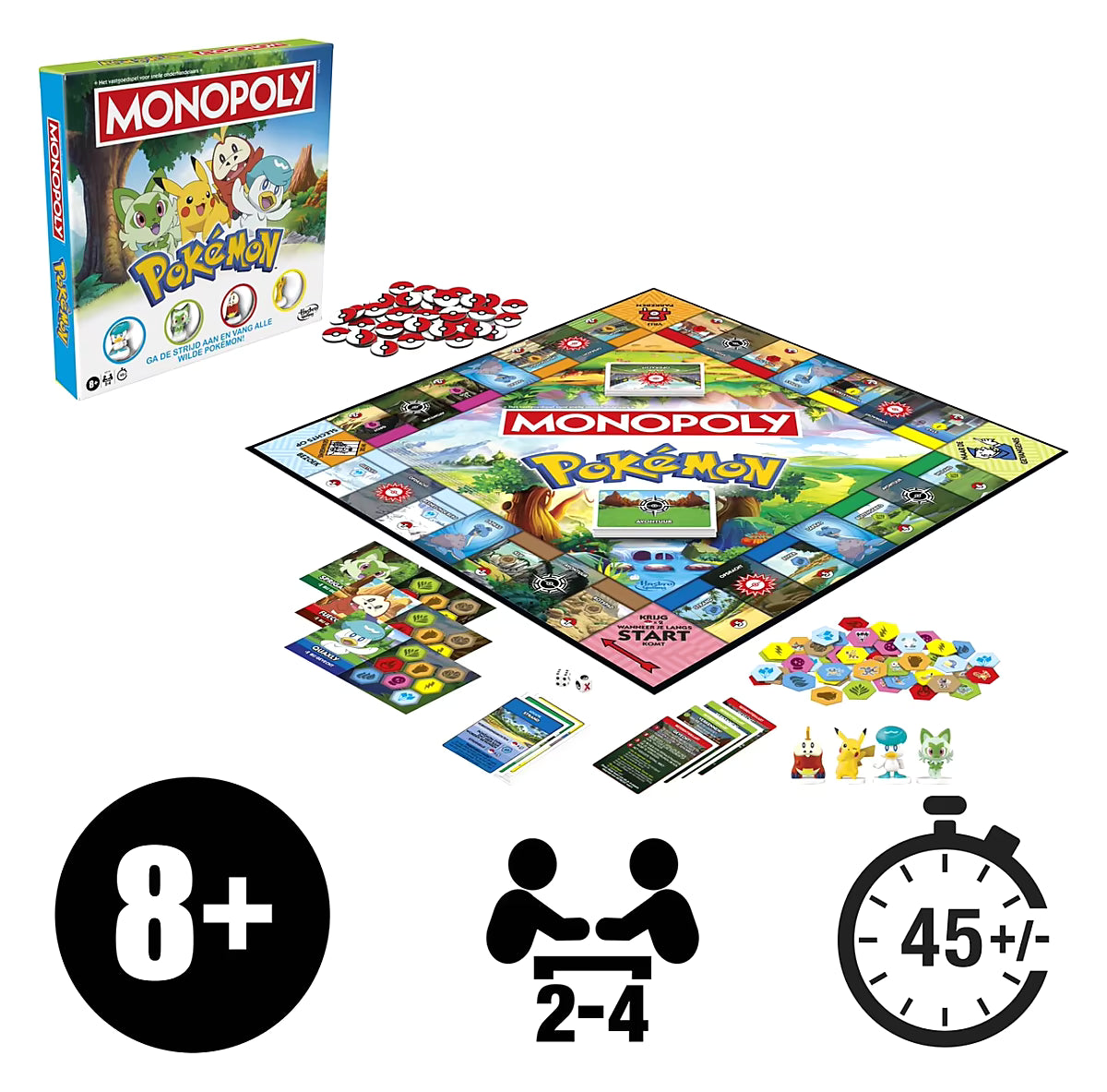 Monopoly Pokémon bordspel Hasbro voor kinderen 8 jaar en ouder, familiespel met pionnen, kaarten en kleurrijk speelbord.