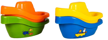 Nijntje badspeelgoed met oranje, groene, blauwe en gele badbootjes, vrolijk bad speelgoed voor peuters en baby’s.