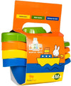 Nijntje badspeelgoed verpakking zijkant met Miffy op een geel bootje, kleurrijke badbootjes geschikt vanaf 4 maanden.