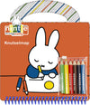 Voorkant van Nijntje Knutselboek verpakking in oranje met Miffy illustratie en kleurpotloden, creatief tekenboek.