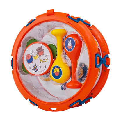 Nijntje Muziekset in verpakking, sensorisch speelgoed met tamboerijn, sambaballen en vrolijke Miffy prints.