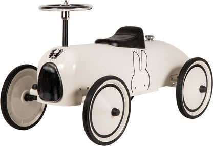 Nijntje retro loopauto wit met zwart, klassiek vintage design met Miffy illustratie en metalen stuur