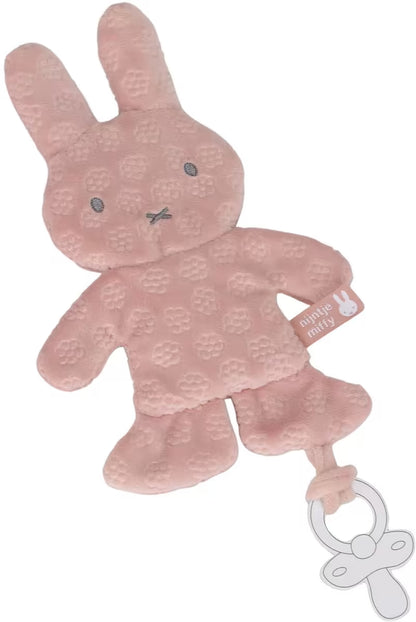 Productfoto van Nijntje Speendoekje Pink Flower, zacht roze knuffeldoekje met bloemenprint en speenhouder.