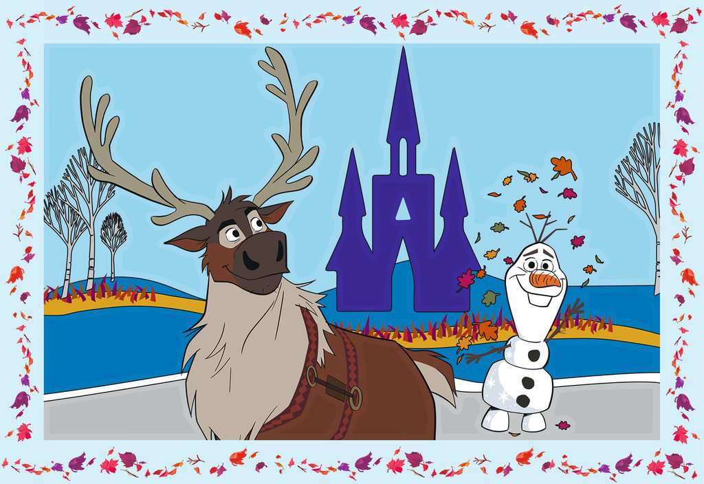 Olaf Disney Frozen en Sven voor kasteel, CreArt schilderen op nummer met herfstthema, knutsel ideeën kids