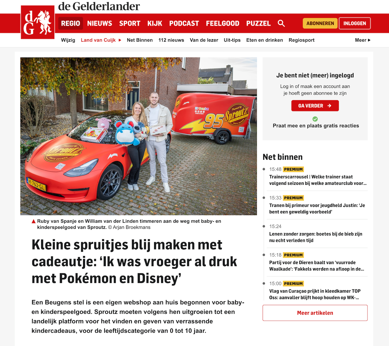 Sproutz dat geïnterviewd is door de Gelderlander (krant) en dit is de publicatie van het artikel.