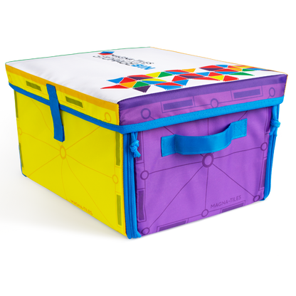 Opvouwbare Magna Tiles speelkleed opbergdoos met deksel, geel-paars design en geometrisch patroon