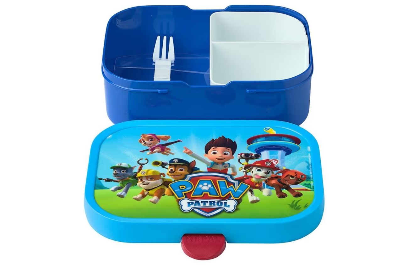 Blauw Mepal Campus Lunchbox PAW Patrol open met vakjes en vorkje, ideaal als kindvriendelijke broodtrommel