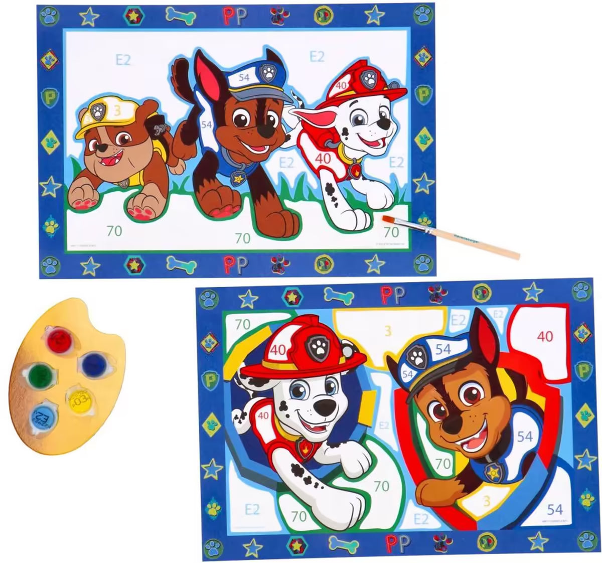 Inhoud Ravensburger CreArt Paw Patrol schilderen op nummer set met kwast, verf en schilderijen, leuk knutsel idee voor kinderen.