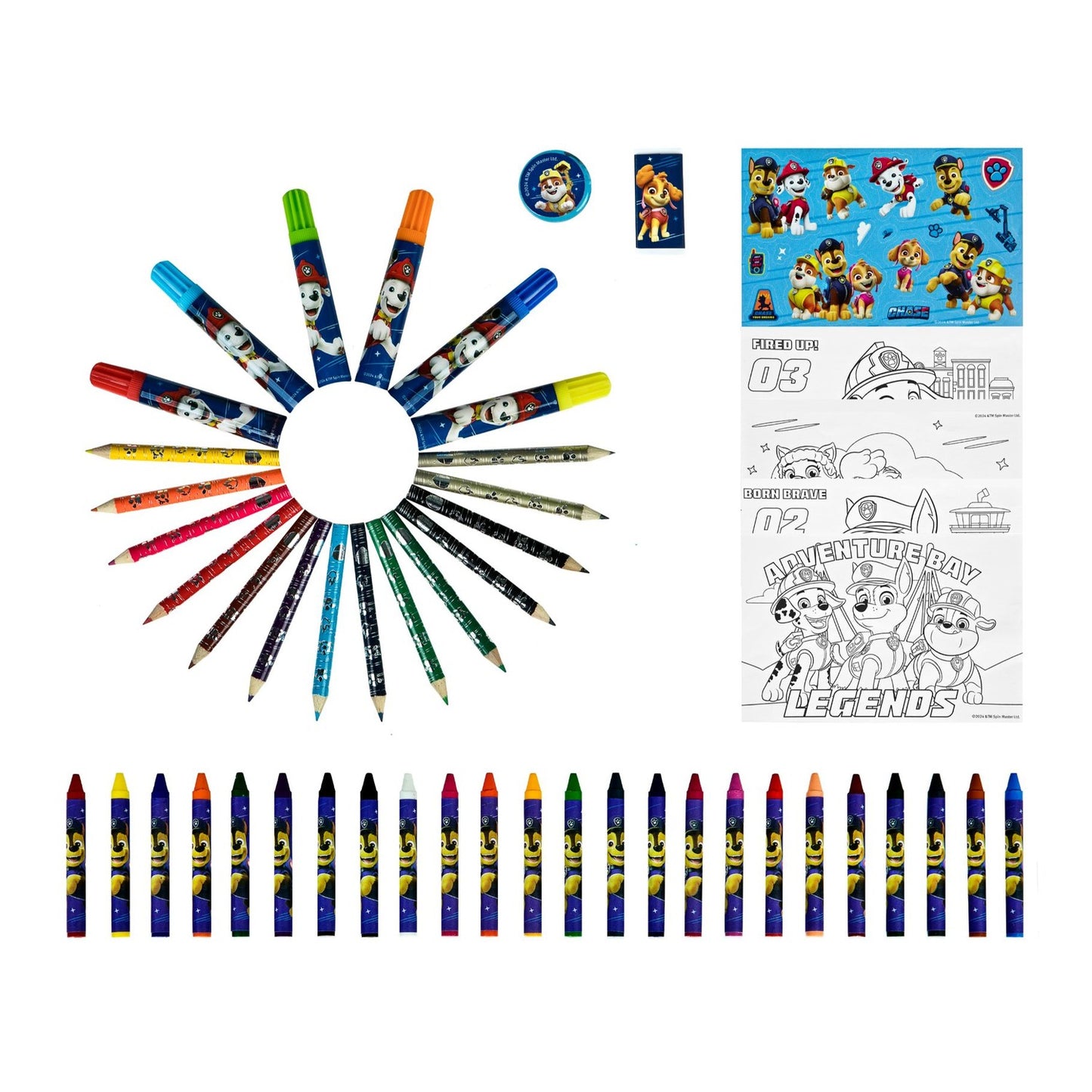 Complete inhoud PAW Patrol kleurkoffer 51 delig - leuke dingen om te knutselen met kleurplaat en stickers